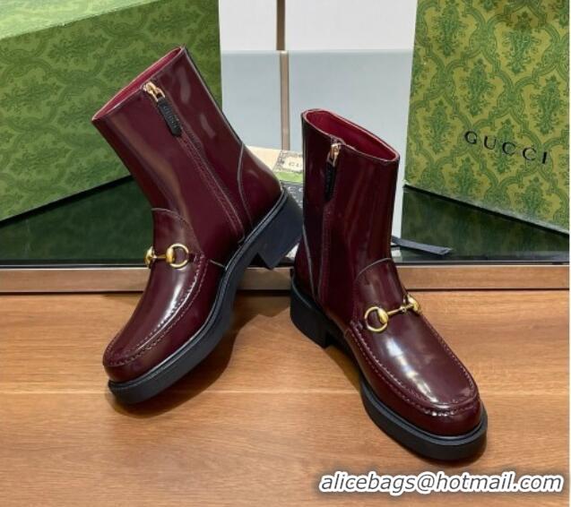 Pretty Style Gucci Leather Ankle Boots 4.5cm Burgundy 1118064