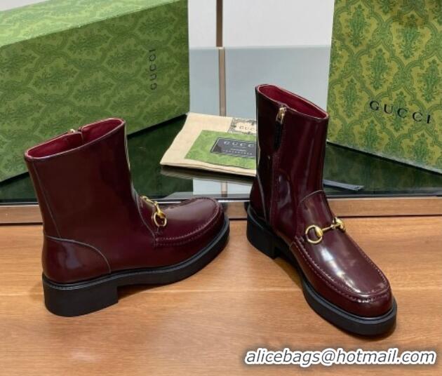 Pretty Style Gucci Leather Ankle Boots 4.5cm Burgundy 1118064