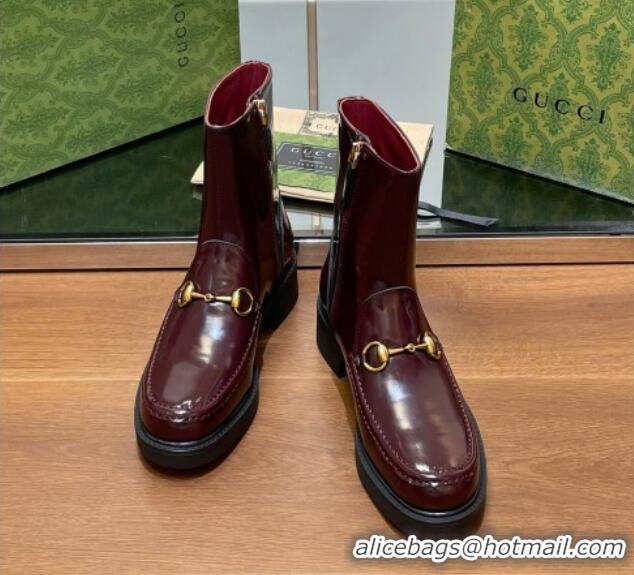 Pretty Style Gucci Leather Ankle Boots 4.5cm Burgundy 1118064