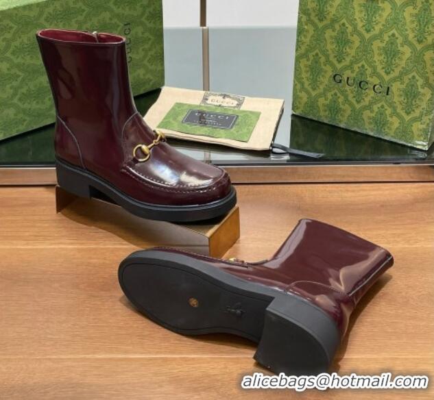 Pretty Style Gucci Leather Ankle Boots 4.5cm Burgundy 1118064