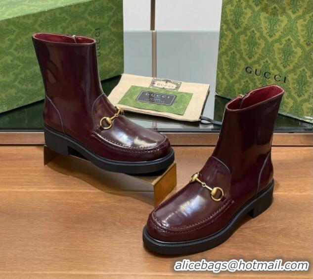 Pretty Style Gucci Leather Ankle Boots 4.5cm Burgundy 1118064