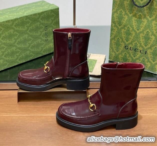 Pretty Style Gucci Leather Ankle Boots 4.5cm Burgundy 1118064