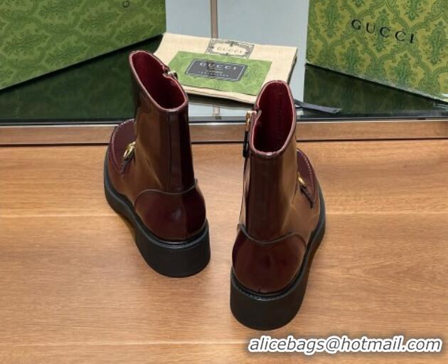 Pretty Style Gucci Leather Ankle Boots 4.5cm Burgundy 1118064