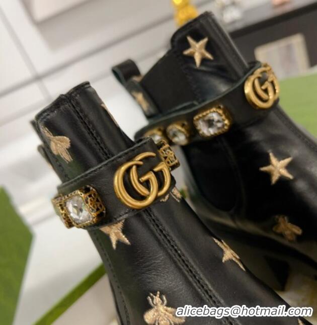 Purchase Gucci Black Leather Ankle Boots with Strass and Bees 1118069