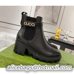 Grade Quality Gucci Black Calf Leather Ankle Boots with GUCCI Strap 1118072