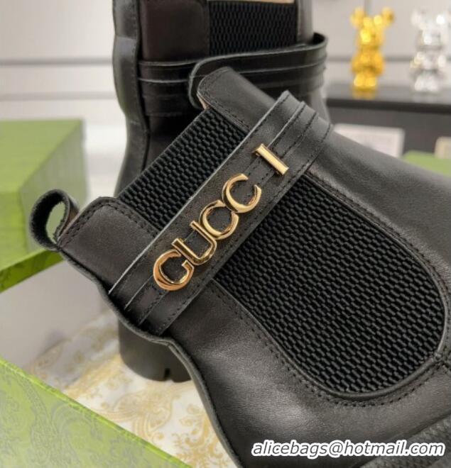 Grade Quality Gucci Black Calf Leather Ankle Boots with GUCCI Strap 1118072