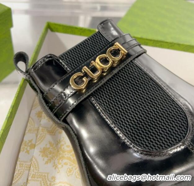 Pretty Style Gucci Black Shiny Leather Ankle Boots with GUCCI Strap 1118073