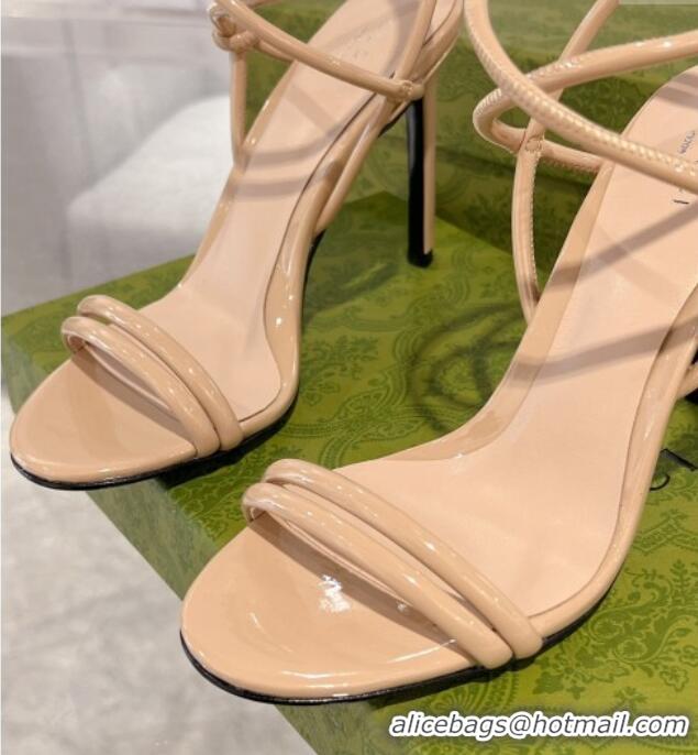 Top Grade Gucci Patent Leather Strap High Heel Sandals 10.5cm Nude 1118074 