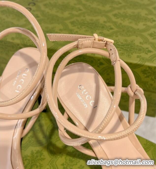 Top Grade Gucci Patent Leather Strap High Heel Sandals 10.5cm Nude 1118074 