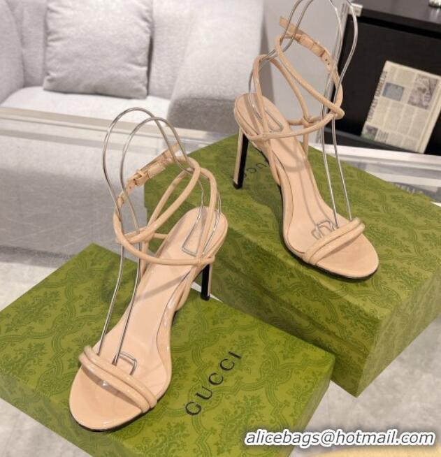 Top Grade Gucci Patent Leather Strap High Heel Sandals 10.5cm Nude 1118074 