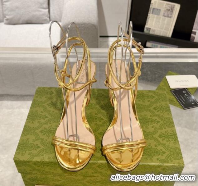 Sophisticated Gucci Patent Leather Strap High Heel Sandals 10.5cm Gold 1118077