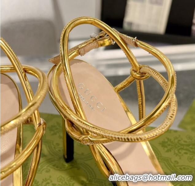 Sophisticated Gucci Patent Leather Strap High Heel Sandals 10.5cm Gold 1118077