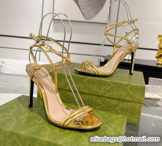 Sophisticated Gucci Patent Leather Strap High Heel Sandals 10.5cm Gold 1118077