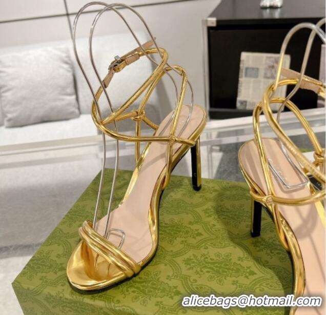 Sophisticated Gucci Patent Leather Strap High Heel Sandals 10.5cm Gold 1118077