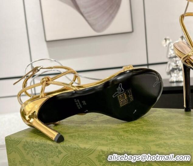 Sophisticated Gucci Patent Leather Strap High Heel Sandals 10.5cm Gold 1118077