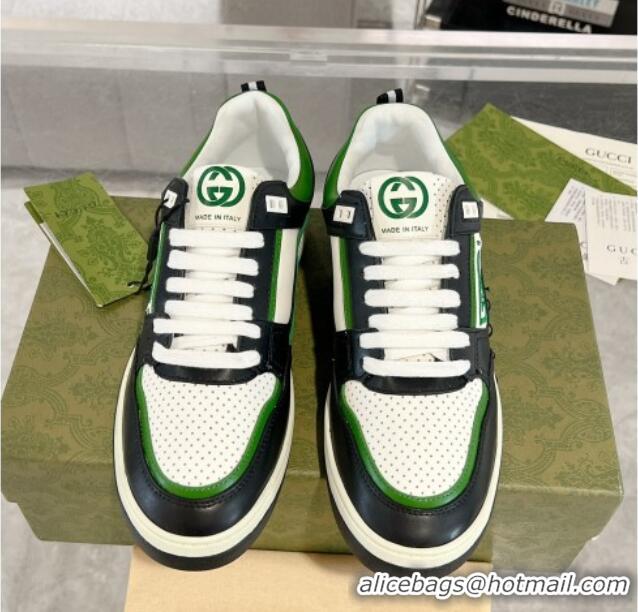 Best Price Gucci Leather Sneakers with GUCCI Black/White/Green 1118078