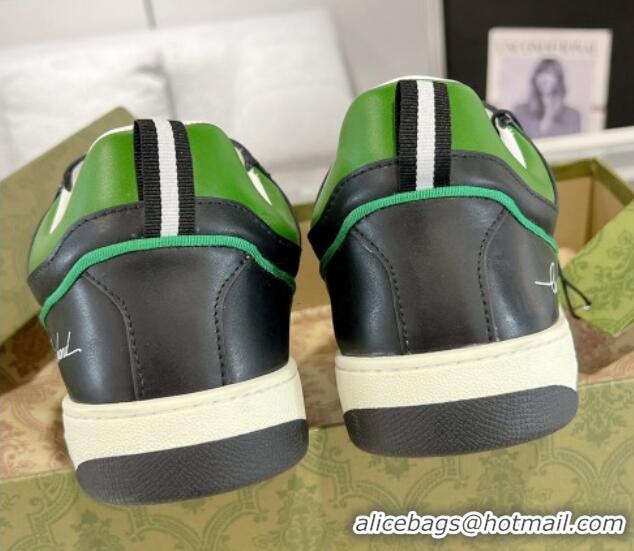 Best Price Gucci Leather Sneakers with GUCCI Black/White/Green 1118078