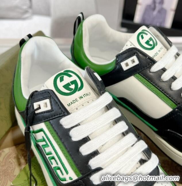 Best Price Gucci Leather Sneakers with GUCCI Black/White/Green 1118078