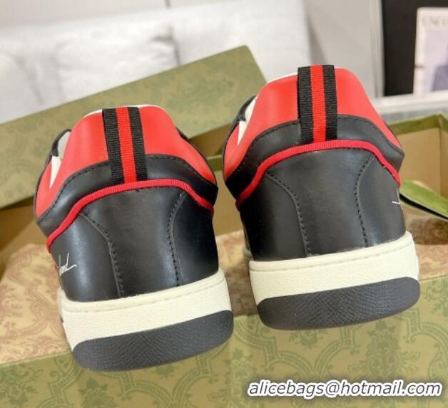 Duplicate Gucci Leather Sneakers with GUCCI Black/White/Red 1118080