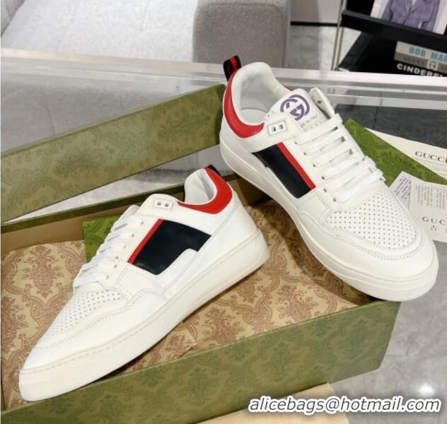 Best Product Gucci Leather Sneakers with GUCCI White/Red 1118081