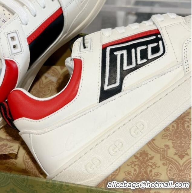 Best Product Gucci Leather Sneakers with GUCCI White/Red 1118081