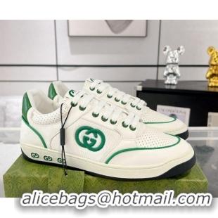 Top Grade Gucci White Leather Sneakers with Interlocking G Green 1118084