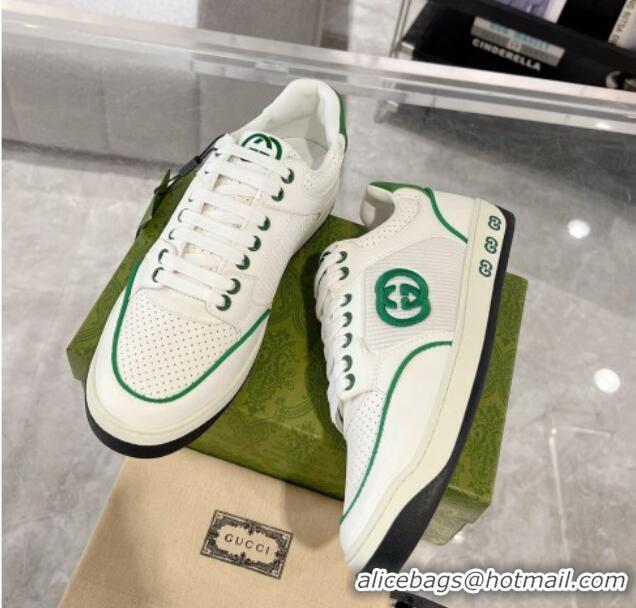 Top Grade Gucci White Leather Sneakers with Interlocking G Green 1118084