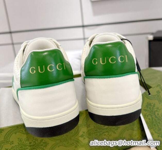 Top Grade Gucci White Leather Sneakers with Interlocking G Green 1118084