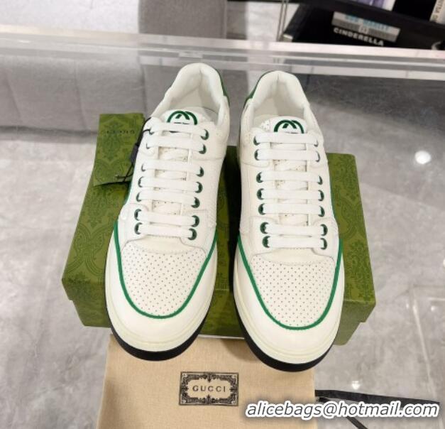 Top Grade Gucci White Leather Sneakers with Interlocking G Green 1118084