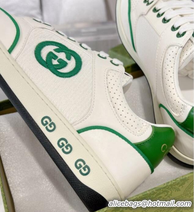 Top Grade Gucci White Leather Sneakers with Interlocking G Green 1118084