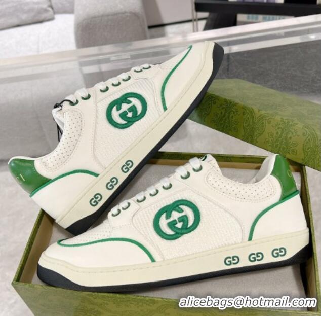 Top Grade Gucci White Leather Sneakers with Interlocking G Green 1118084