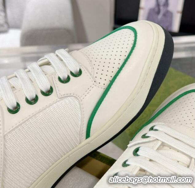 Top Grade Gucci White Leather Sneakers with Interlocking G Green 1118084