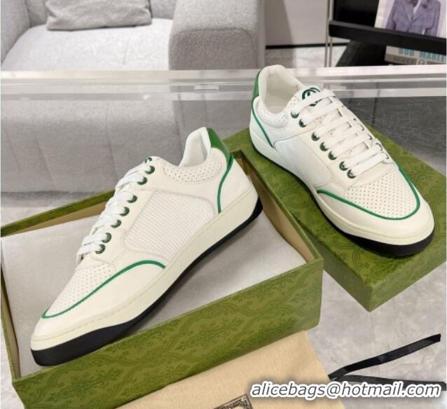 Top Grade Gucci White Leather Sneakers with Interlocking G Green 1118084