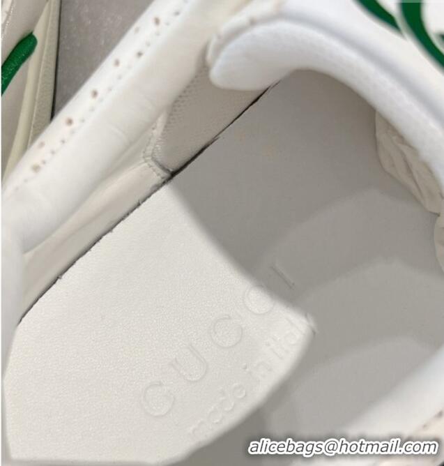 Top Grade Gucci White Leather Sneakers with Interlocking G Green 1118084