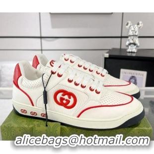 Classic Hot Gucci White Leather Sneakers with Interlocking G Red 1118085