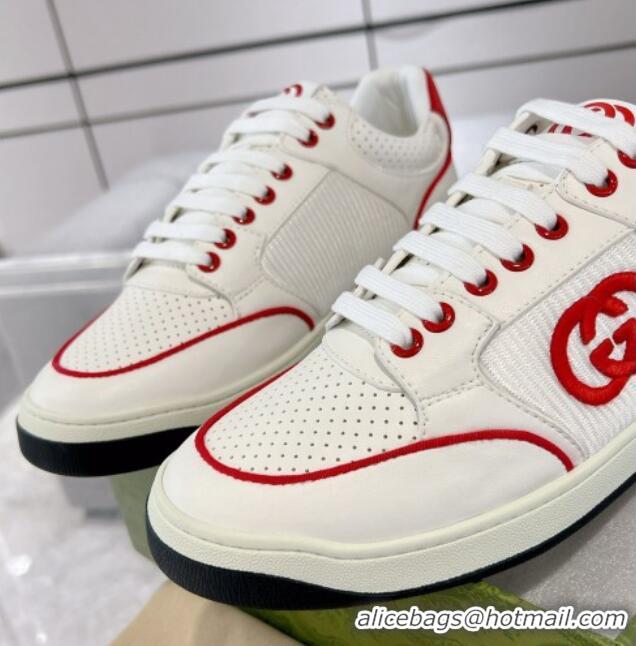 Classic Hot Gucci White Leather Sneakers with Interlocking G Red 1118085