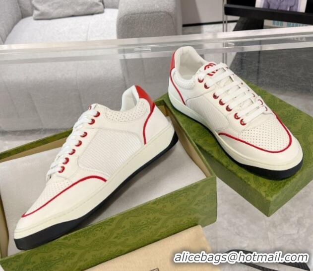 Classic Hot Gucci White Leather Sneakers with Interlocking G Red 1118085