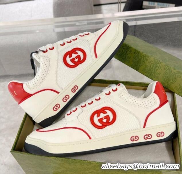 Classic Hot Gucci White Leather Sneakers with Interlocking G Red 1118085