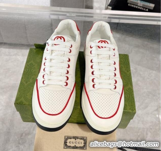 Classic Hot Gucci White Leather Sneakers with Interlocking G Red 1118085