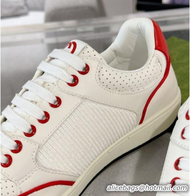 Classic Hot Gucci White Leather Sneakers with Interlocking G Red 1118085