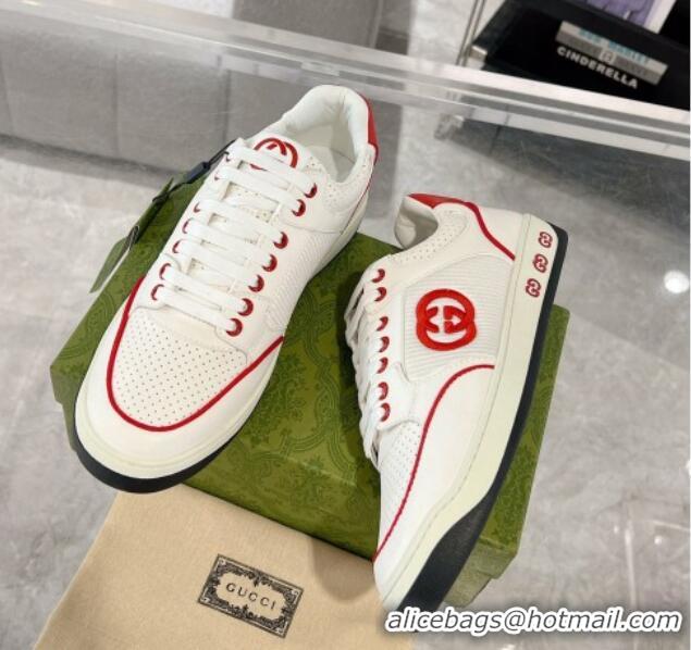 Classic Hot Gucci White Leather Sneakers with Interlocking G Red 1118085