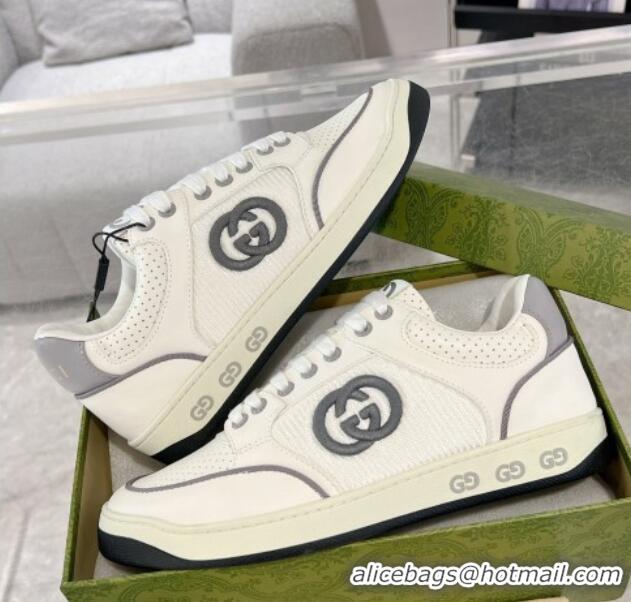 Good Quality Gucci White Leather Sneakers with Interlocking G Grey 1118086