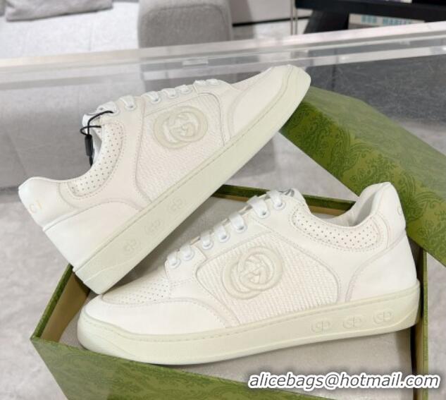 Best Product Gucci Leather Sneakers with Interlocking G All White 1118088