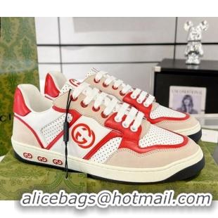 Pretty Style Gucci Leather Sneakers with Interlocking G White/Beige/Red 1118090