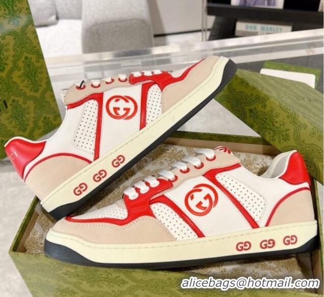 Pretty Style Gucci Leather Sneakers with Interlocking G White/Beige/Red 1118090