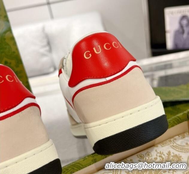 Pretty Style Gucci Leather Sneakers with Interlocking G White/Beige/Red 1118090