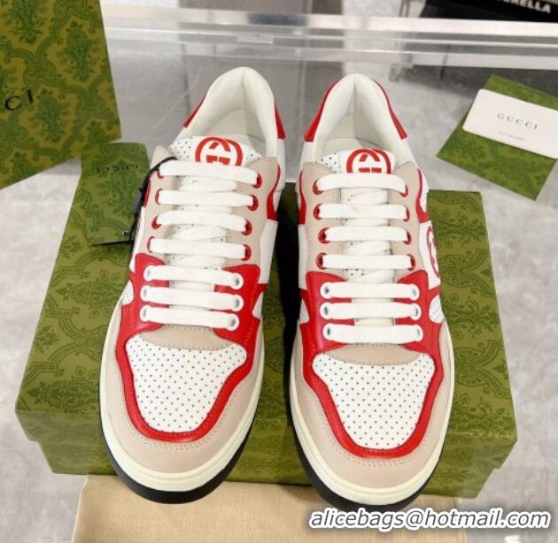 Pretty Style Gucci Leather Sneakers with Interlocking G White/Beige/Red 1118090