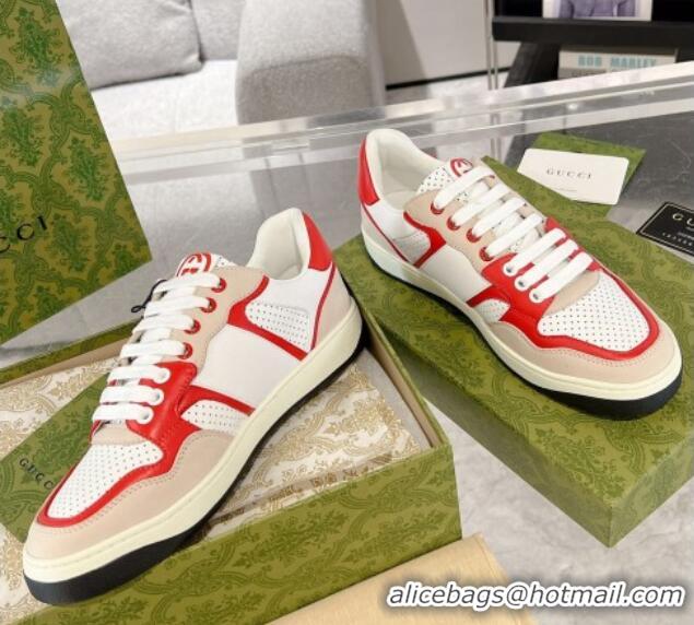 Pretty Style Gucci Leather Sneakers with Interlocking G White/Beige/Red 1118090