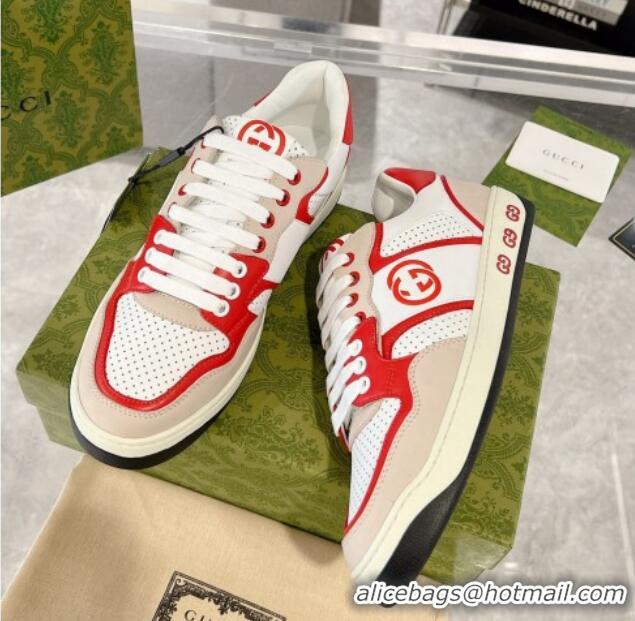 Pretty Style Gucci Leather Sneakers with Interlocking G White/Beige/Red 1118090