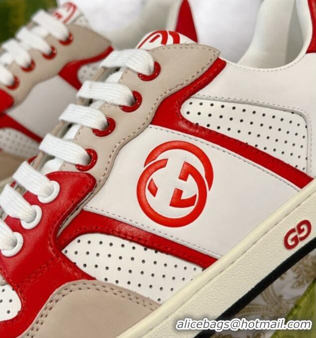 Pretty Style Gucci Leather Sneakers with Interlocking G White/Beige/Red 1118090